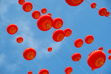 Chinese Red Lantern in sky for Celebrate Spring Festival