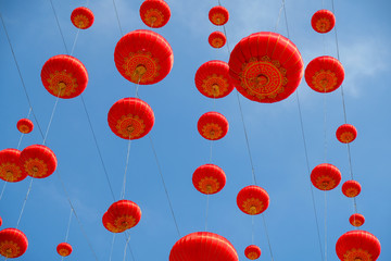 Chinese Red Lantern in sky for Celebrate Spring Festival