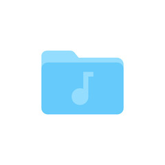 Blue music folder flat vector icon isolated on a white background