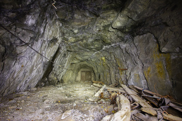 Underground gold mine shaft tunnel drift yellow