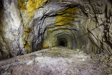 Underground gold mine shaft tunnel drift yellow