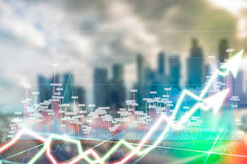 Stock market digital graph chart on LED display concept. A large display of daily stock market price and quotation. Indicator financial forex trade education background.