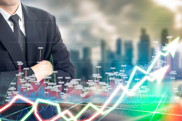 Stock market digital graph chart on LED display concept. A large display of daily stock market price and quotation. Indicator financial forex trade education background.