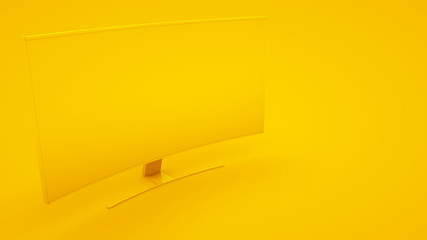 High-end curved smart led tv on yellow background. Minimal idea concept, 3d illustration