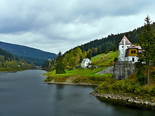 Fototapeta na wymiar Czech Republic-view of the dam on the river Elbe near Spindleruv Mlyn
