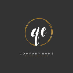 Handwritten initial letter Q E QE for identity and logo. Vector logo template with handwriting and signature style.