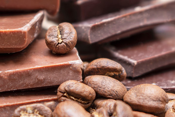 Chocolate pieces and coffee beans.