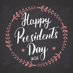 Happy President's Day Vintage USA greeting card, United States of America celebration. Hand lettering, American holiday grunge textured retro design vector illustration on chalkboard