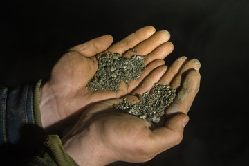 Gold ore pyrite specimen in miners hand