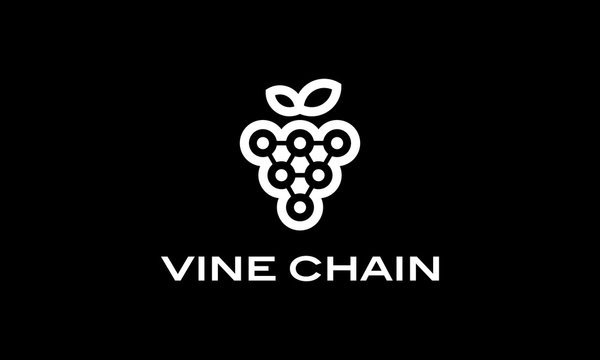 Vine Wine Grape With Block Chain Logo Design Concept