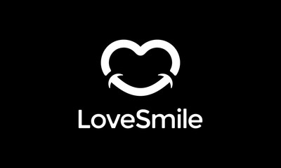 love heart with smile logo design concept