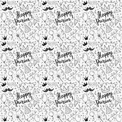 Purim seamless pattern. Traditional Jewish holiday elements, hand drawn background. vector illustration