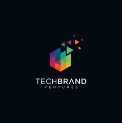 Hexagon Tech Logo . Abstract Pixel Hexagon Logo Colorfull Design illustration . Hexagon Digital Logo Colorfull 