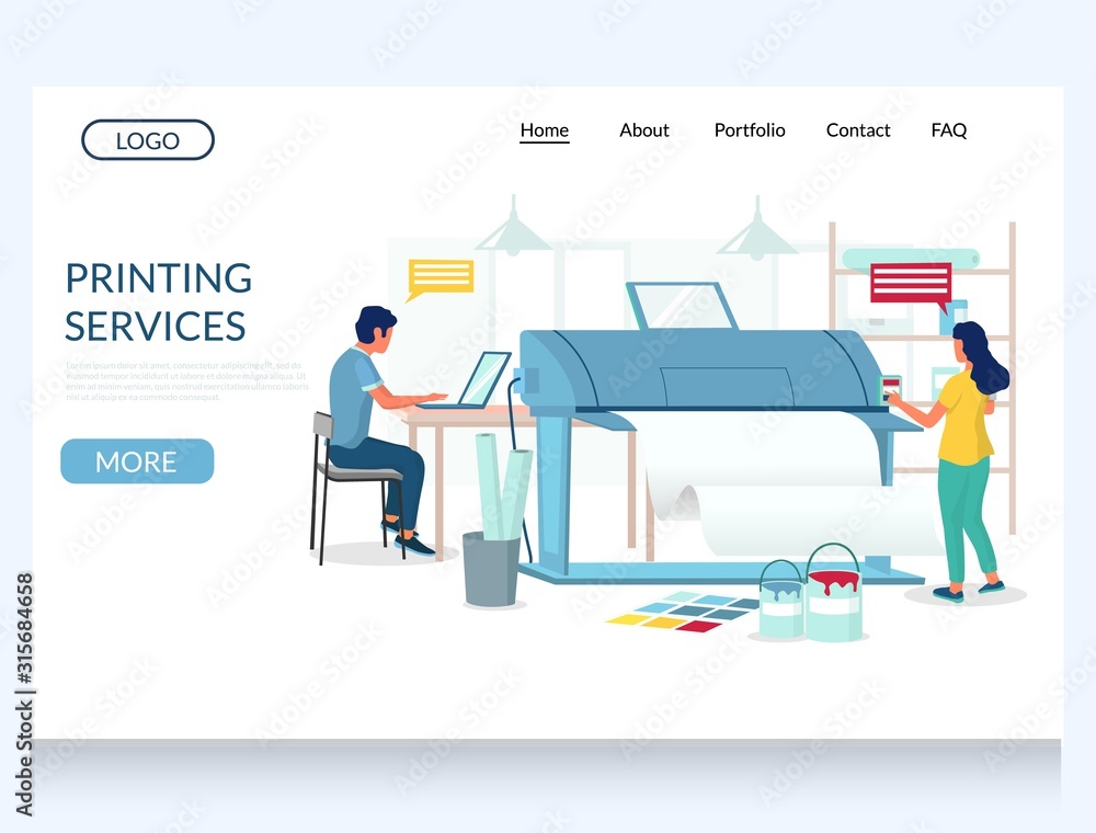 Poster printing services vector website landing page design template