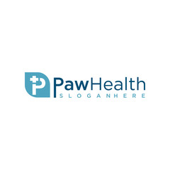 Pet Medical Clinic Health Design Logo Template  . Pet paw clinic health logo icon . Animal health logo