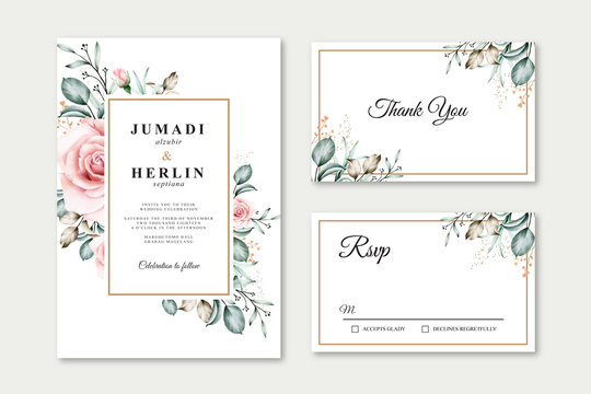 Floral watercolor wedding card template