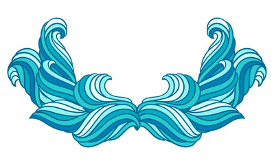 Decorative frame from waves. Background with sea, river or water curls.
