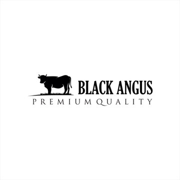 Retro Vintage Cattle Angus Beef Emblem Label logo design vector, Angus Cow Logo, Cattle Farm Logo Angus Cow Farm, beef cattle ,Aberdeen Angus, Cow Logo Vintage	