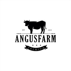 Retro Vintage Cattle Angus Beef Emblem Label logo design vector, Angus Cow Logo, Cattle Farm Logo Angus Cow Farm, beef cattle ,Aberdeen Angus, Cow Logo Vintage	