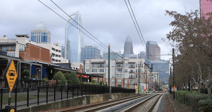 Charlotte, North Carolina skyline on lovely morning 4K