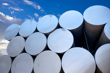 Industrial raw materials, Heap of aluminium bar in aluminum profiles factory