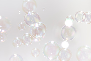 Beautiful soap bubbles floating background