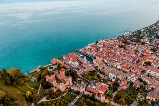 Italy, Veneto, Lazise at Lake Garda, drone view