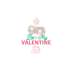 Vector Be My Valentine image. Colorful symbol love couple, ornate heart. Isolated.