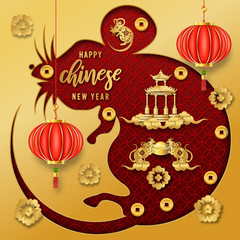 Chinese traditional template of chinese happy new year on red Background as year of rat, healthiness, lucky and infinity concept.