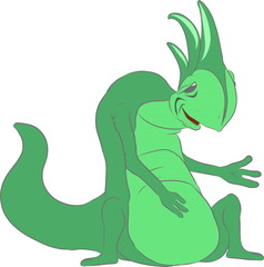 Sketch, alien green friendly lizard with a cute smile
