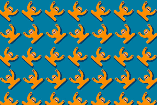 Cute sloths wooden toy pattern on blue background