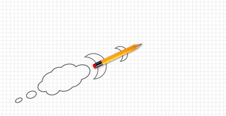 Squard or quad white paper with a pencil rocket metaphor for take off or lift off