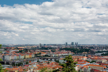 Fototapeta na wymiar Top view of Prague, the capital of Czech Republic. Cloudy sky.