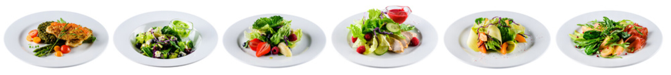 set of fresh salads isolated on white