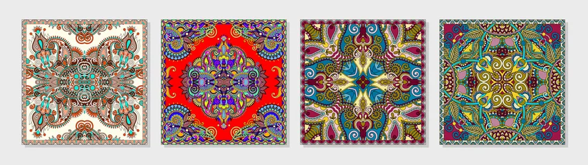 Poster Im Rahmen Set aus authentischem Seidenhalstuch oder Tuch mit quadratischem Musterdesign im ukrainischen Stil © Kara-Kotsya