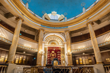 Vienna, Austria, August 21 2019 - The main door of the Vienna central synagogue (Stadttempel Wien)...