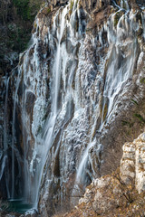 Fototapeta na wymiar Frozen Waterfalls in Plitvice National Park, Croatia