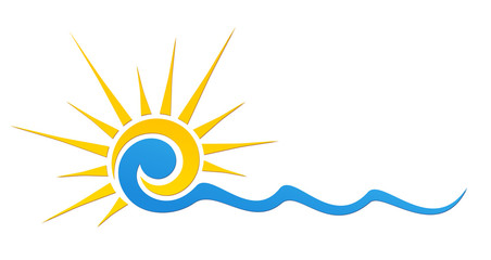 Sun and Blue Wave Symbol. 