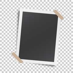 Realistic template with paper photo frame with adhesive tape