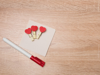 The form of notes and a red pen for congratulations on Valentine's Day, pin a red heart