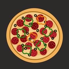 Flat design of pizza on black or dark grey. Vector illustration. Isolated