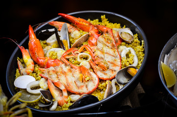 spanish paella with fresh seafood & vegetables