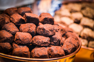 traditional belgian sweets - mix chocolate candies close up