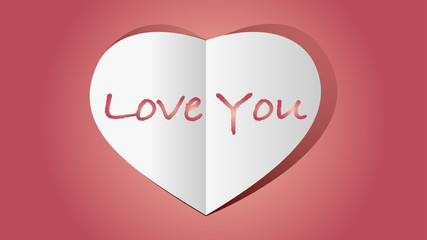 Red heart shape love icon with love you text for valentine day.