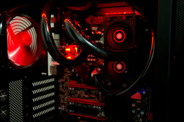 Computer water cooler system and fans close up