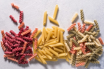 vegetarian healthy pasta, background. Copy space Vegetarian food. Delicious italian pasta
