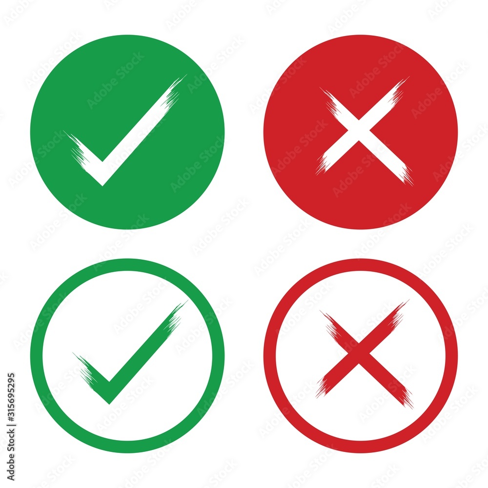 Poster check mark icon set in green and red color vector illustration