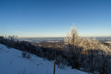 Polonina Dźwiniacka Bieszczady zima  panorama 