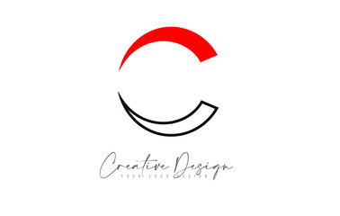 C letter Logo Design with Black and red colors and Creative Cut Design Vector