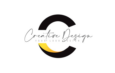 C letter Icon Design with Black Yellow Colors and Creative Modern Cut.